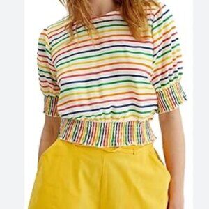 NWT Compania Fantastica Short Sleeve Striped Crop Top Womens Medium